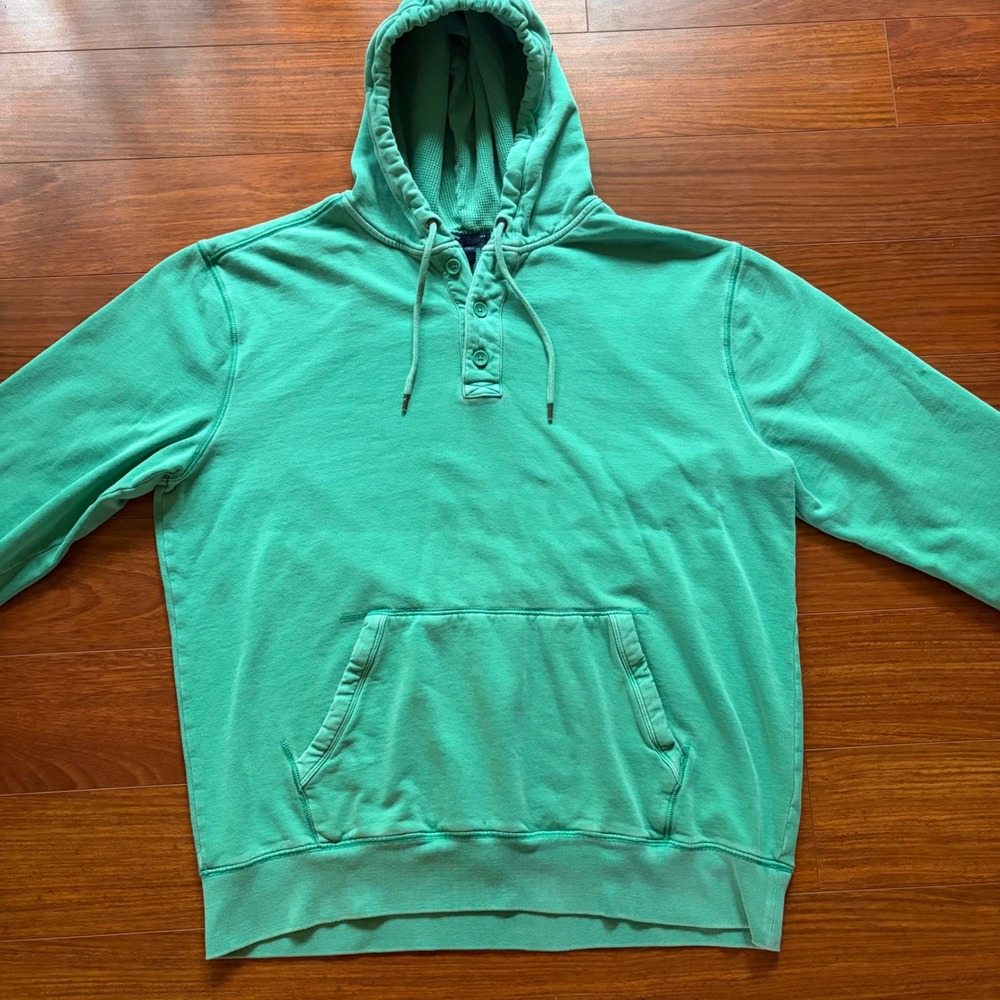Gap Mens XL Green Henley Hoodie Waffle Lined Pullover Sweatshirt Skater Gorpcore